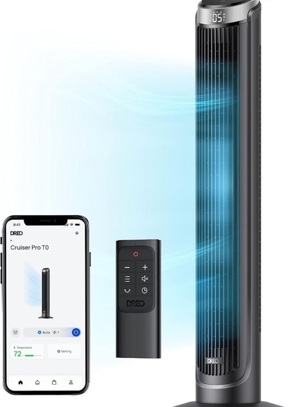 Smart Oscillating Tower Fan for Bedroom, 90° Rotation, Quiet 28dB, Powerful